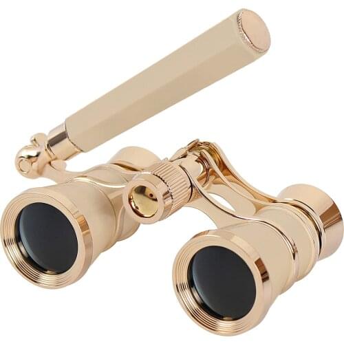 3×25 Vintage Opera Glasses Mini Theater Binoculars Compact Lightweight Binoculars with Handle Carrying Case and Cleaning Cloth