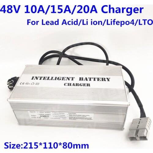 48V 10A 15A 20A 13S 54.6V lipo 16S 58.4V lifepo4 Smart Charger With LED for lithium ion lifepo4 LTO lead acid battery