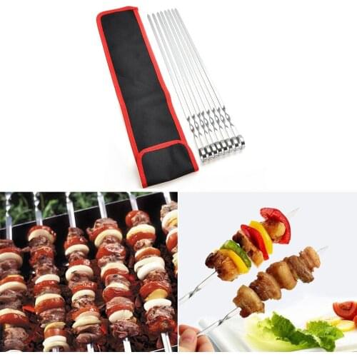 Stainless steel buckle-shaped nylon bagged stainless steel barbecue skewers camping party barbecue sign skewers 6/10PCS