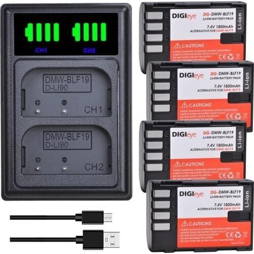 4Pcs 1800mAh DMW-BLF19E DMW-BLF19 DMW BLF19 BLF19E BLF19PP Camera Battery + LED Dual USB Charger for Panasonic Lumix GH3 GH4 GH5
