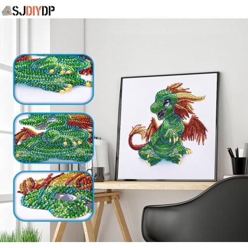 SJDIYD 5D Diamond Painting Special Shaped Dragon Animal Diamond Mosaic Partial Rhinestone Cross Stitch Kits Serpent Home Decor