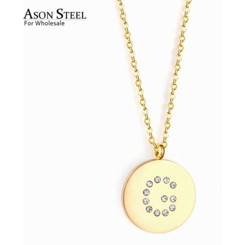 ASONSTEEL Round Pendant with Cubic Zirconia Initial Necklace Gold/Silver Color Letter Chains for Women Girl Party Gift Jewelry