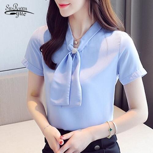 Blusas Mujer De Moda 2020 Summer V Neck Women Tops Casual Short Sleeve Solid Shirt Women Chiffon Pullover Women Blouse 9569