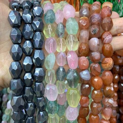 Natural Faceted Mixed Quartz Red Agates Terahertz Stone Beads 15'' DIY Loose Stone Beads For Jewelry Making Beads Women Necklace
