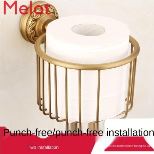 Tissue Holder Punch-Free Antique Toilet Paper Roll Toilet Paper Roll Tube Toilet Paper Box Copper Paper Roll Holder Punch-Free