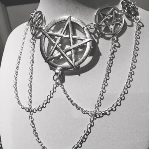 Statement pentacle necklace Gothic rosary necklace Ankh necklace Gothic chain Necklace