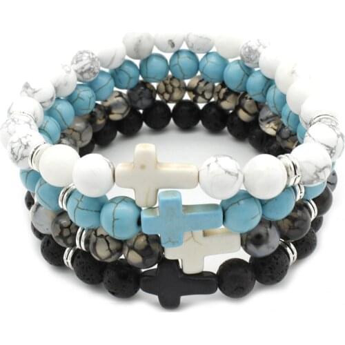 Synthetic Howlite Elastic Dainty Bracelets Delicate Bracelets Beaded Bracelet White Round Cross 1 Piece