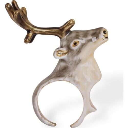 European and American Fashion Animal Series Hand-painted Enamel Glaze Elk Ring Can Be Fine-tuned Ring Jewelry at the Beginning