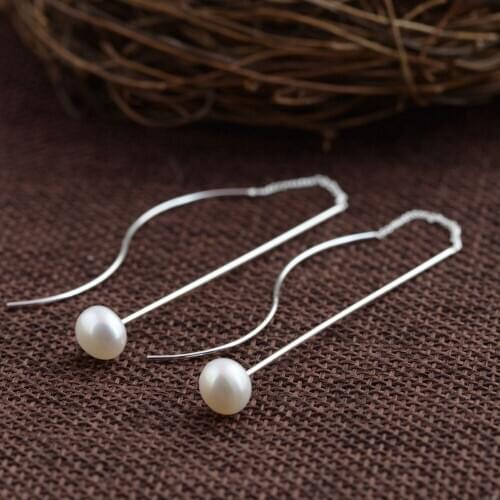 FNJ 925 Silver Earrings for Women Jewelry 100% Pure Original S925 Silver Sterling Drop Earring Natural Freshwater Pearl