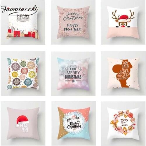 Fuwatacchi Cute Christmas Cushion Cover Cartoon Xmas Deer Printed Throw Pillow Cover Case Decorative Home Sofa Couch Pillowcases