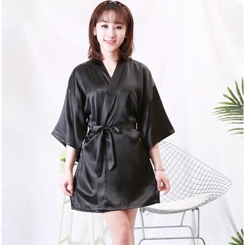 Women Silk Robe Kimono Bathrobe Sexy Satin Pure Color Lingerie Sleepwear Bride Wedding Nightgown Female Home Clothes