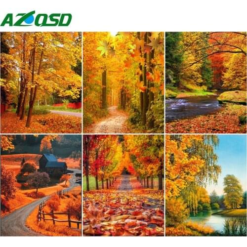 AZQSD Painting By Number Canvas Kits Autumn Scenery DIY 40x50cm Unique Gift Adult Coloring By Numbers Forest Home Decoration