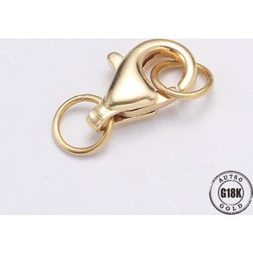 Real 18K gold Style Lobster Claw Clasps Jump Rings Split Ring Making Hook Beads Crimp End Spring Necklace Snap Chains Connector