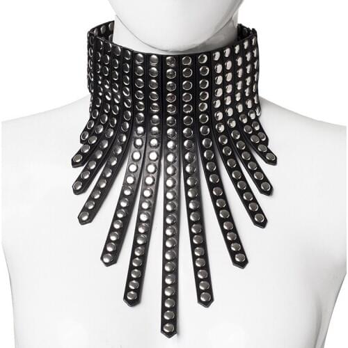 Leather Rivets Exaggerated Necklace Nightclub Bar DJ DS Singer Stage Accessories Punk Rock Style Neck Round Ring Unisex DWY3747