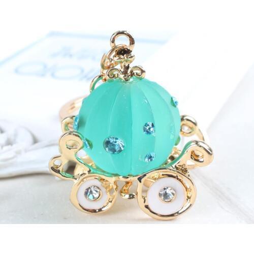 Pumpkin Carriage Creative Resin Crystal Charm Pendant Purse Bag Car Key Ring Chain Lovely Jewelry Accessories