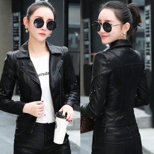 THEME 21 Pu Leather Jacket Women New Fashion Zipper Motorcycle Coat Short Faux Leather Biker Jacket Soft Casual Jacket Female