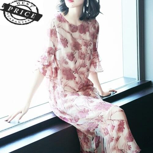 Summer Dress Women Pink Party Dresses Long Print Floral Dresses Chiffon Dress Elegant Ladies Vestidos Verano 2021 LWL1a2a