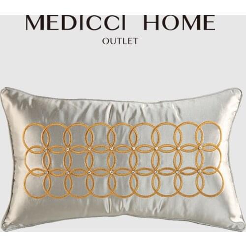 Medicci Home Diamond Decorative Lumbar Pillow Cover Modern Gold Circles Rings Geometric Chain Embroidery Cushion Case Top Luxury