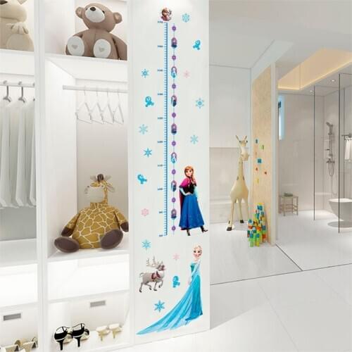 Lovely Elsa Anna Princess Wall Stickers Home Decoration Girls Wall Decals Frozen Mural Art Growth Chart For Kids Height Measure