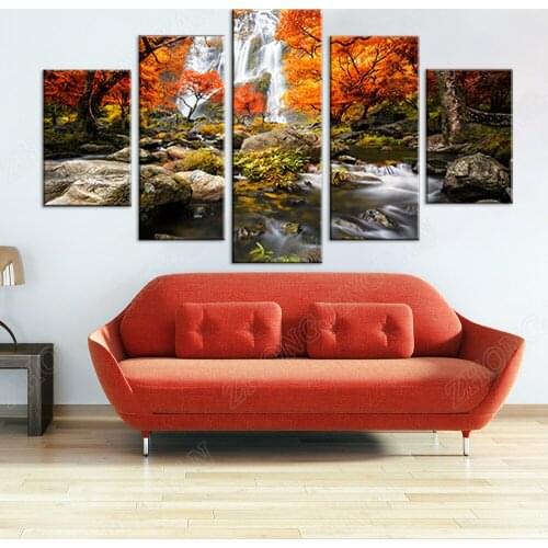 Canvas HD Prints Poster Modular Wall Art Pictures Frame 5 Pieces Autumn Nature Forest Landscape Painting Living Room Home Decor