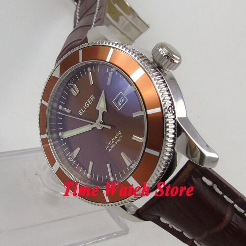 Luxury Bliger 46mm coffee dial luminous screw-in crown brown bezel deployant clasp Automatic mens watch BL97