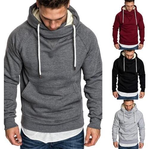 Men Solid Color Loose Long Sleeve Sport Drawstring Hooded Sweatshirt Autumn and winter mens clothing sweatshirt for men