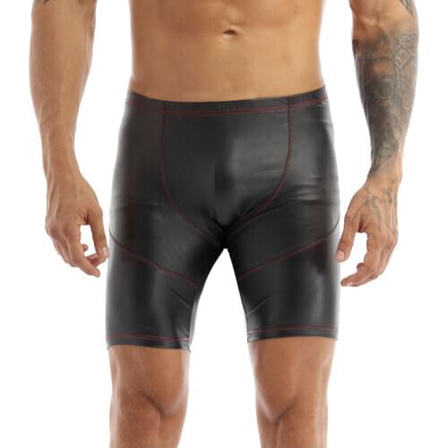 IEFiEL Men Male Jockstraps Bulge Pouch Sexy Shorts Faux Leather Shorts Tights for Mens Boxer Shorts Night Clubwear Underwear