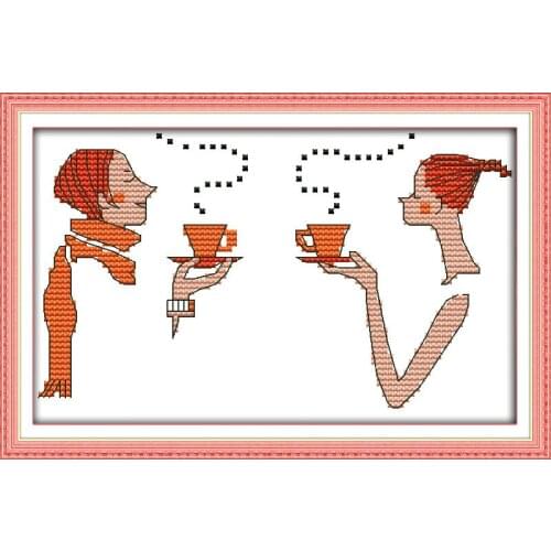 The fragrant of coffee cross stitch kit catoon lovers friends Aida count 14ct 11ct print embroidery DIY handmade needle plus