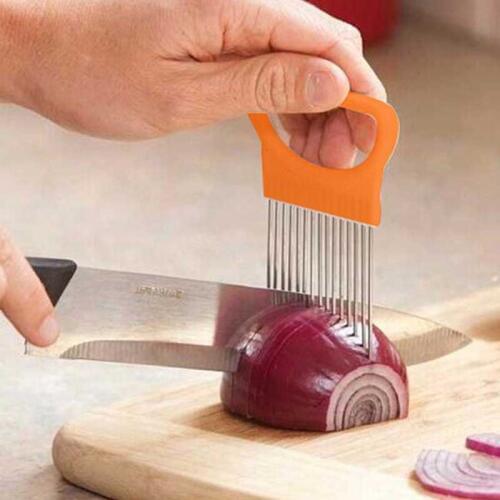 New 1PC 11*7.8cm Tomato Onion Vegetables Slicer Cutting Aid Holder Guide Slicing Cutter Safe Fork Kitchen Fruit Knife Sets