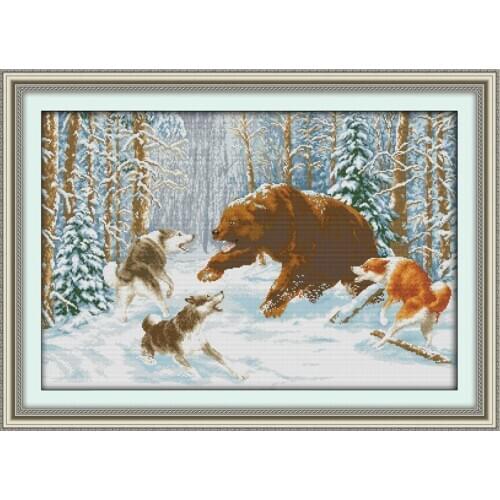 Wolves and bear Printing pattern Cross Stitch Kits Printed Canvas DMC Counted Cross-stitch set Embroidery Needlework Home Decor