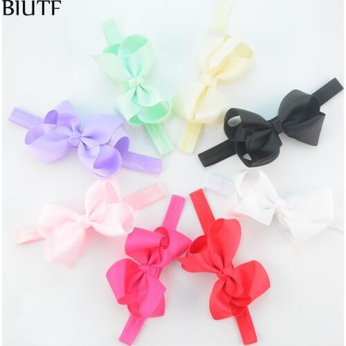 Wholesale 200pcs/lot Elastic Headband with 4.5 Inch Ribbon Bow Knot Girl Baptism Headwear Photography Props FDA93