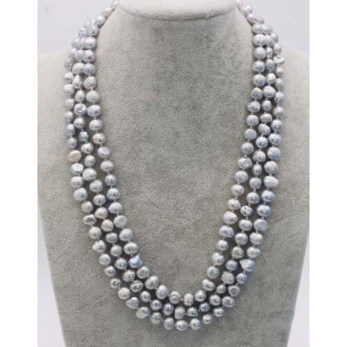 3rows gray/purple/white/champagne freshwater pearl baroque 7-9mm necklace 18-20inch FPPJ wholesale beads nature