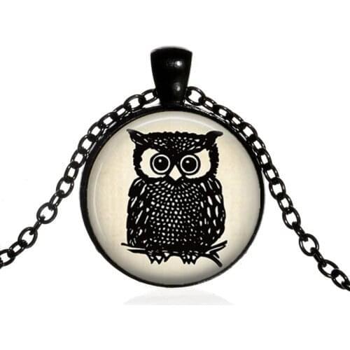 Adorkable Owl Pendant Necklace Big Eyes Cute Bird Retro Picture Glass Dome Pendant Long Chain Necklace Collier Femme 2018
