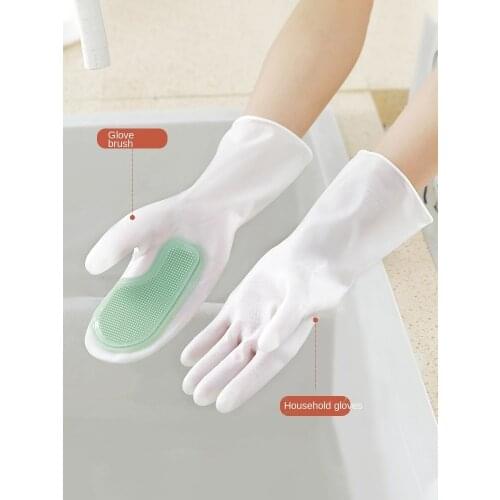 Dishwashing gloves kitchen household washing dishes housework waterproof and durable rubber cleaning thin stick hand