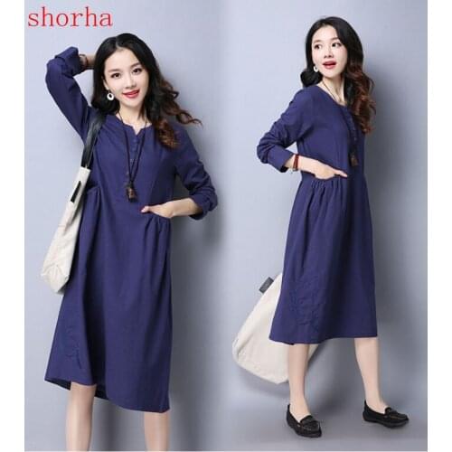 Maternity Dress Women Retro Dress Embroidery Clothes for Pregnant Women Comfy Maternity Clothes Cotton Linen Pregnancy Dress