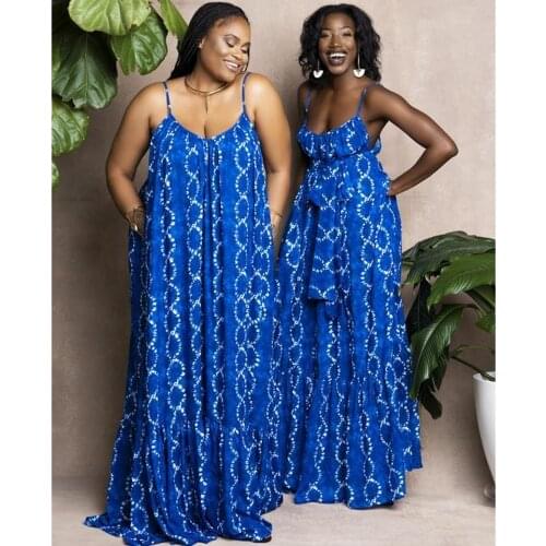 Spaghetti Strap African Dresses For Women 2021 Summer New Africa Clothes Dashiki Ankara Bazin Traditional Robe Maxi Dress