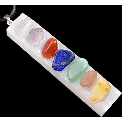 Natural Stone Pendant White Selenite Rectangle Rock Quartz Necklace Chakra Charm Pendulum Crystal Necklace Reiki Healing Balance