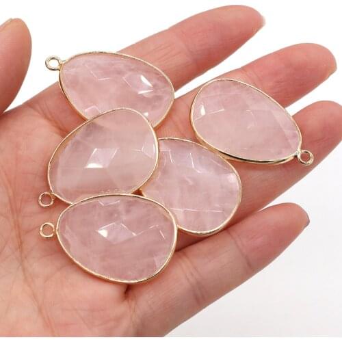 Natural Rose Quartzs Pendant Charms Irregural Shape Natural Stone Pendant for Women Jewelry Making DIY Necklace Size 23x34mm
