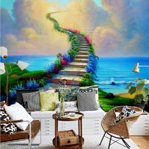 Drop Shipping Wallpaper 3d Custom Beautiful Hand Painted Oil Painting Fairyland Decoration Mural Living Room Bedroom Wallpaper