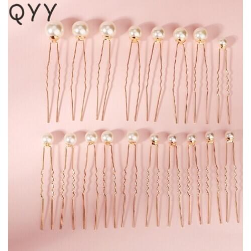 QYY Fashion 18pcs/lot Pearl Hair Pins for Women Accessories Prom Gold Color Bridal Wedding Hair Jewelry Bride Headpiece