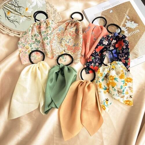 Korean Floral Chiffon Bow Hair Ring Women Elastic Hair Rubber Band Ponytail Holder Ties For Girls Sweet Cute Hair Accessories