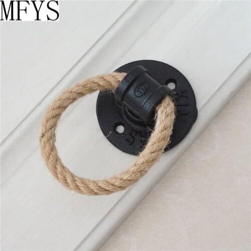 Unique Black Cupboard Drop Ring Retro Drawer Knobs Hemp Rope Wardrobe Dresser Drop Pull Cabinet Knobs Handle
