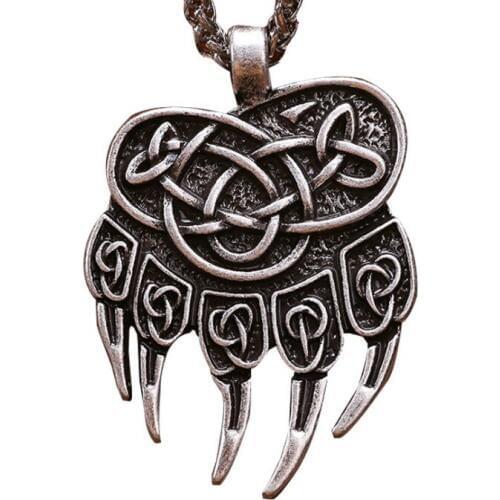 Vintage Viking Rune Animal Bear Paw Claw Pendant Veles Symbol Knot Scandinavian Amulet Mens Necklace