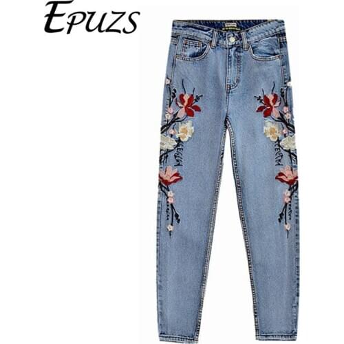 Vintage embroidered high waist jeans mom boyfriend jeans for women pencil skinny jeans woman trousers 2019 lady plus size jeans