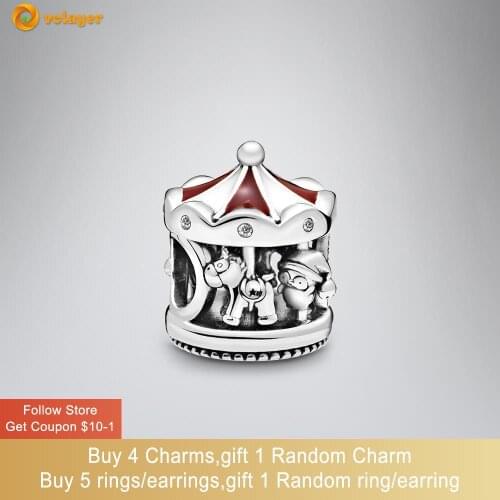 Volayer 925 Sterling Silver Beads Christmas Carousel Charms fit Original Pandora Bracelet for Women Jewelry Making Birthday Gift