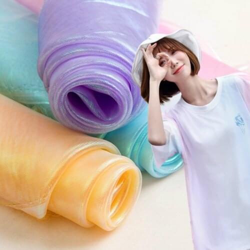 Colorful Shiny Georgette Fabric Stage Wedding Decor Voile Transparent Fluorescent Fabrics per meter 100x150cm