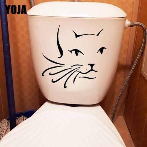 YOJA 24.2X23.9CM Cute Cat Head Toilet Decal Living Room Home Decor Wall Sticker Decoration T5-0073