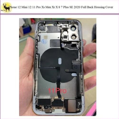 1Pc for iphone 11 Pro back housing Full assembly Back Glass Battery Cover Middle Frame Chassis with Flex Cable for iPhone 11