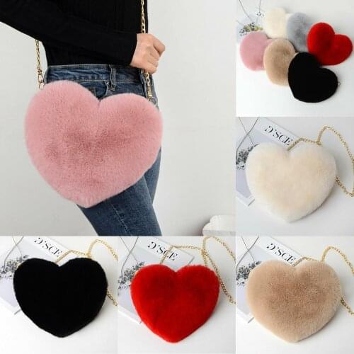Women Fashion Heart Shaped Plush Love Chain Bag New Female Messenger Purse Shoulder Crossbody wallet Valentines Day Gift
