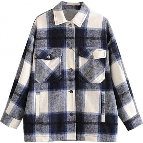 2021 Autumn Women Plaid Jacket Long Sleeve Single Breasted Plaid Coat Multi-Pockets Jackets Women Outerwear jaqueta feminina